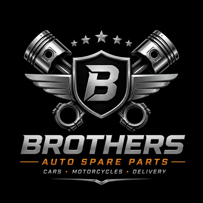 Brothers Auto Spare Parts logo: winged shield with crossed pistons